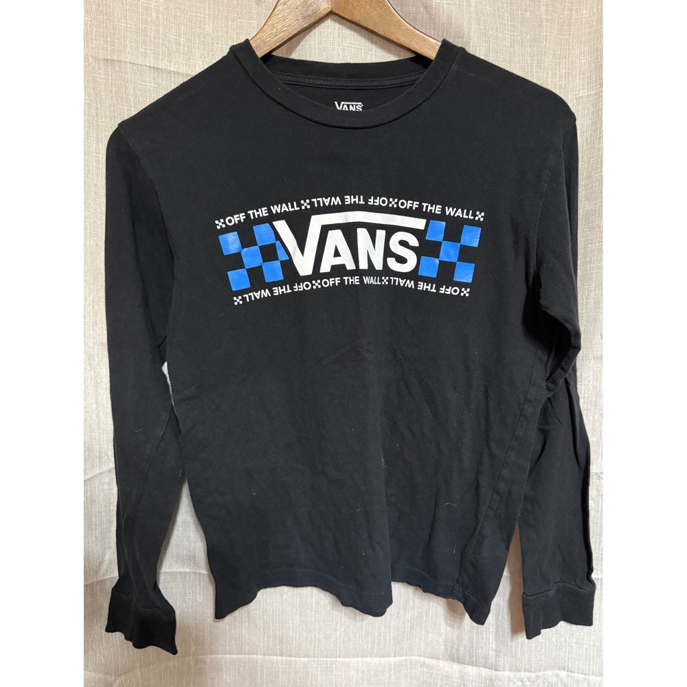 Boys Vans Off The Wall Long‎ Sleeve T-Shirt Checkerboard Logo Black